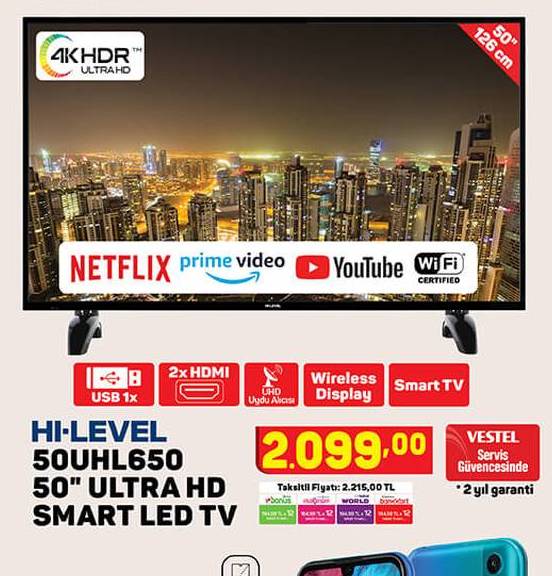 Hi-Level 50UHL650 50 inç Ultra HD Smart Led TV
