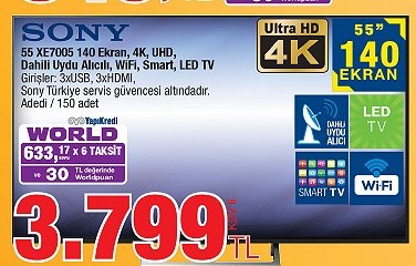 Sony 140 Ekran 4K UHD Dahaili Uydu Alıcılı Wifi Smart Led Tv