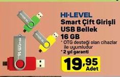 Hi-Level Smart Çift Girişli USB Bellek 16 GB