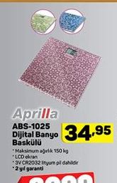 Aprilla Dlijtal Banyo ABS-1025 Baskülü