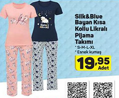 Silk And Blue Bayan Kısa Kollu Likralı Pijama Takımı