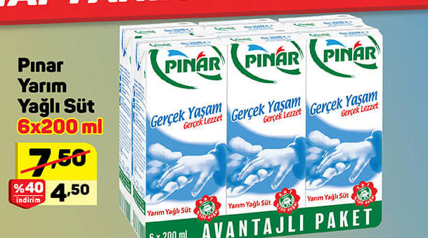 Pinar Yarim Yağlı Süt 6x200 ml