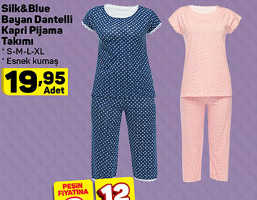 Silk And Blue Bayan Dantelli Kapri Pijama Takımı