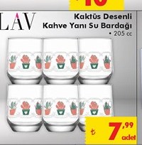 LAV Kaktüs Desenli Kahve Yanı Su Bardağı