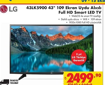 LG 43LK5900 43 inç 109 Ekran Uydu Alıcılı Full Hd Smart Led Tv