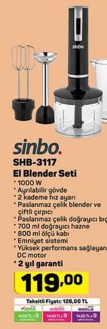sinbo SHB-3117 El Blender Seti