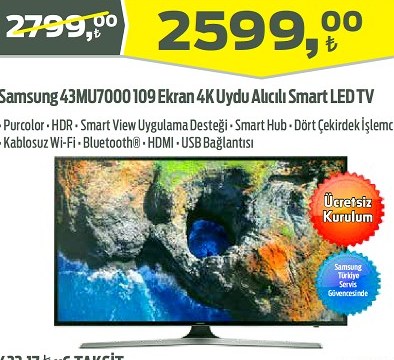 Samsung 43MU7000 109 Ekran 4K Uydu Alıcılı Smart LED TV