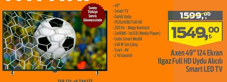 Axen 49 124 Ekran Ilgaz Full HD Uydu Alıcılı Smart LED TV