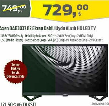 Axen DAB3037 82 Ekran Dahili Uydu Alıcılı HD LED TV