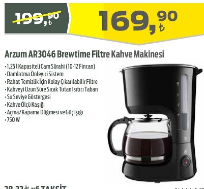 Arzum AR3046 Brewtime Filtre Kahve Makinesi