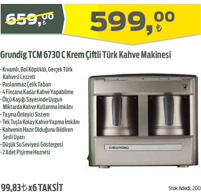 Grundig TCM 6730 C Krem Çiftli Türk Kahve Makinesi