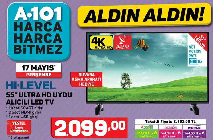 HI-LEVEL 55 ULTRA HD UYDU ALICILI LED TV
