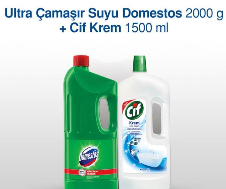 Ultra Çamaşır Suyu Domestos 2000 g+ Cif Krem 1500 ml
