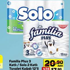 Familia Plus 3 Katlı Solo 2 Katlı Tuvalet Kağıdı