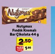 Nutymax Fındık Kremalı Bar Çikolata 44 g