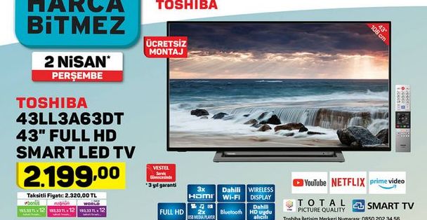 Toshiba 43LL3A63DT 43 inç Full Hd Smart Led Tv