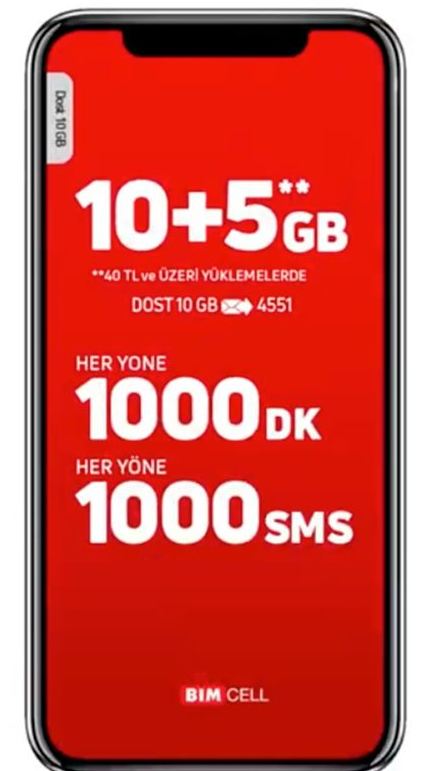 BİMCELL 15 GB İNTERNET 1000 DK HER YÖNE 1000 SMS HER YÖNE 19 TL