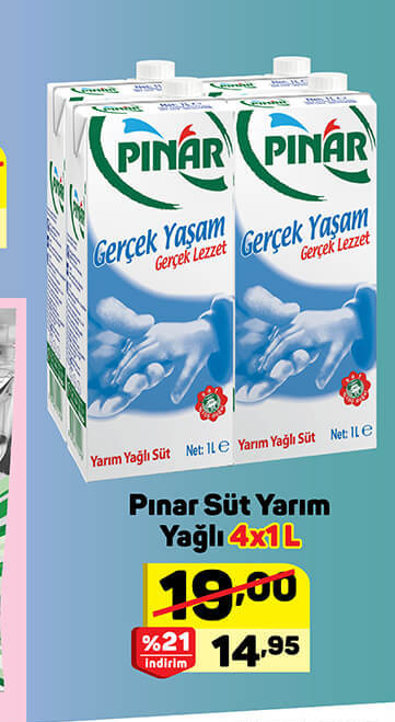 Pınar Süt Yarım Yağlı 4x1L