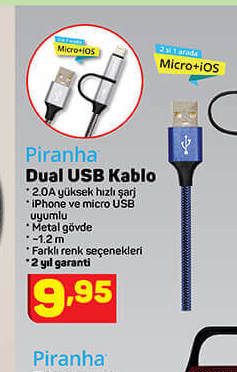 Piranha Dual USB Kablo
