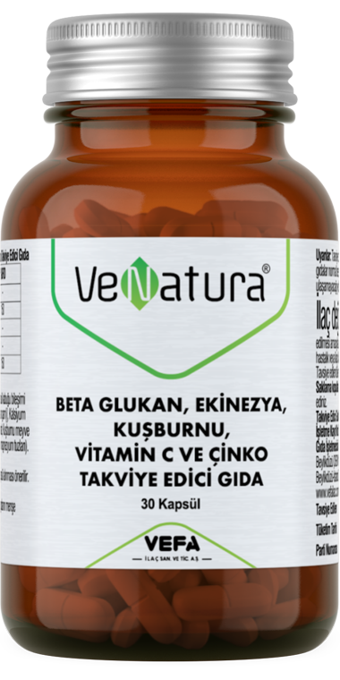 Venatura Beta Glukan, Ekinezya, Kuşburnu, Vitamin C ve Çinko Takviye Edici Gıda 30 Kapsül