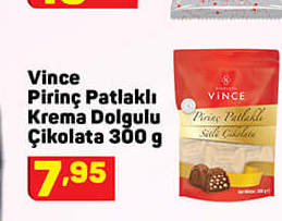 Vince Pirinç Patlaklı Krema Dolgulu Çikolata
