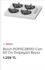 Bosch POP0C2B10O Cam 60 cm Doğalgazlı Beyaz Set Üstü Ocak