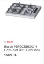 Bosch PBP0C5B80O 4 Gözlü Set Üstü Gazlı Inox Set Üstü Ocak