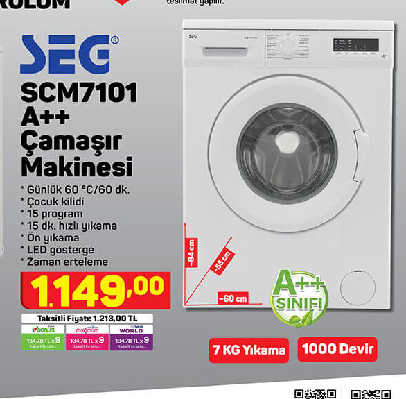 SEG SCM7101 A++ Çamaşır Makinesi
