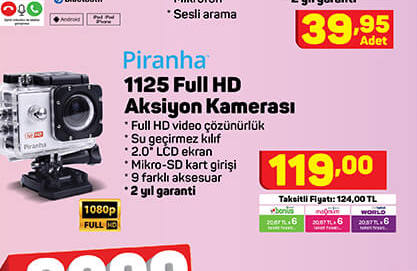 Piranha 1125 Full HD Aksiyon Kamerası