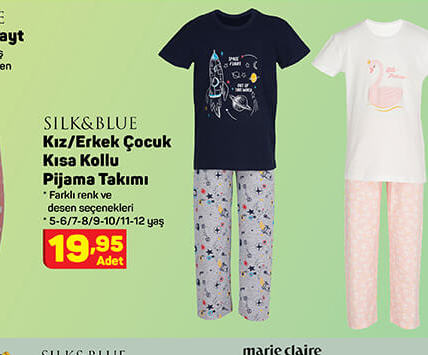 Silk And Blue Kız Erkek Çocuk Kısa Kollu Pijama Takımı