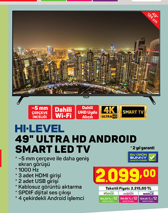 Hi-Level 49 inç Ultra HD Android Smart Led TV