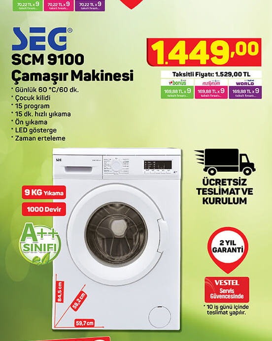 SEG SCM 9100 Çamaşır Makinesi 
