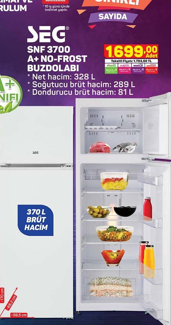SEG SNF 3700 A Plus No-Frost Buzdolabı