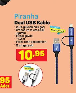 Piranha Dual USB Kablo