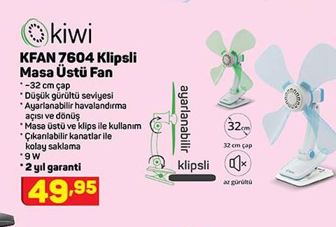 Kiwi KFAN 76004 Klipsli Masa Üstü Fan