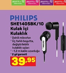 Philips SHE1405BK/10 Kulak İçi Kulaklık