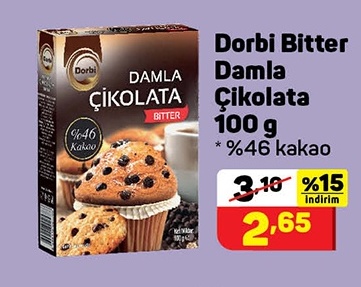 Dorbi Bitter Damla Çikolata 100 g