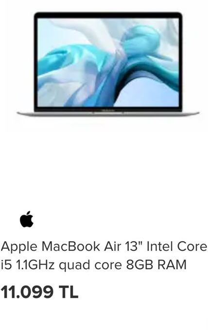 Apple MacBook Air 13'Intel Core i5 1.1GHz guad core 8GB RAM