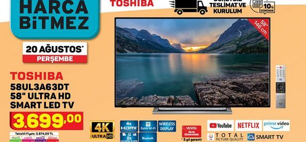 Toshiba 58UL3A63DT 58 Ultra HD Smart Led Tv