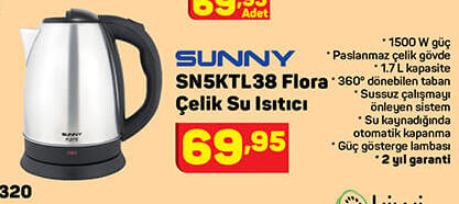Sunny Sn5Ktl38 Flora Çelik Su Isıtıcı
