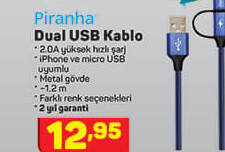 Piranha Dual Usb Kablo