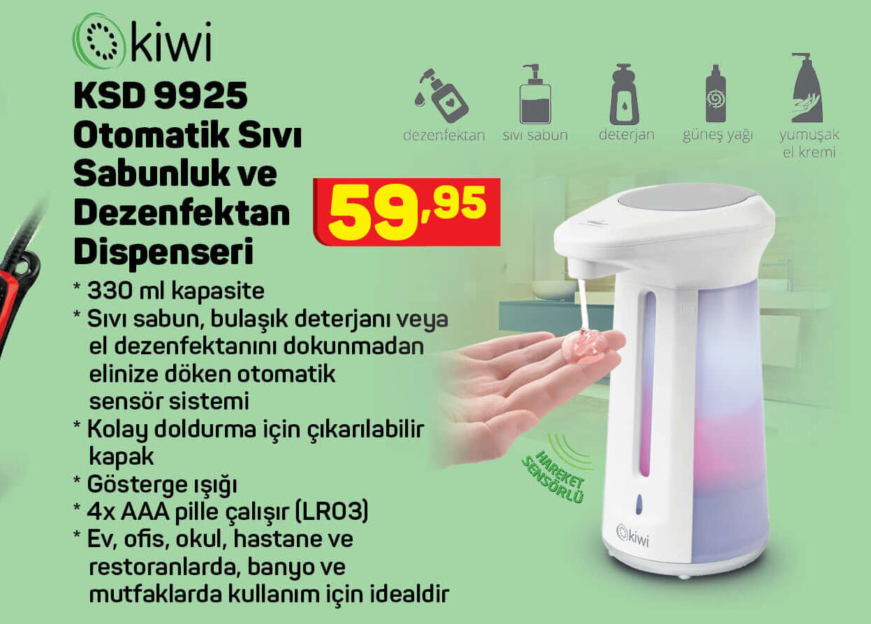 Kiwi Otomatik Sıvı Sabunluk Ve Desenfektan Dispenseri