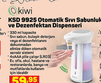 Kiwi Otomatik Sıvı Sabunluk Ve Dezenfektan Dispenseri