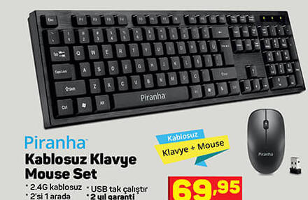 Piranha Kablosuz Klavye Mouse Set