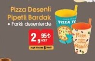 Pizza Desenli Pipetli Bardak