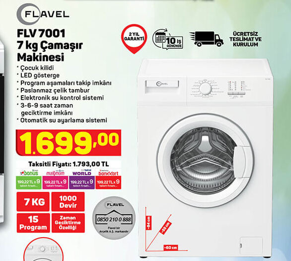 Flavel 7 Kg Çamaşır Makinesi