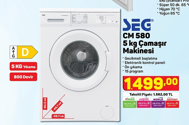 Seg Cm 580 5Kg Çamaşır Makinesi