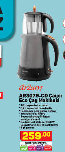 Arzum Ar3079-Cd Çaycı Eco Çay Makinesi