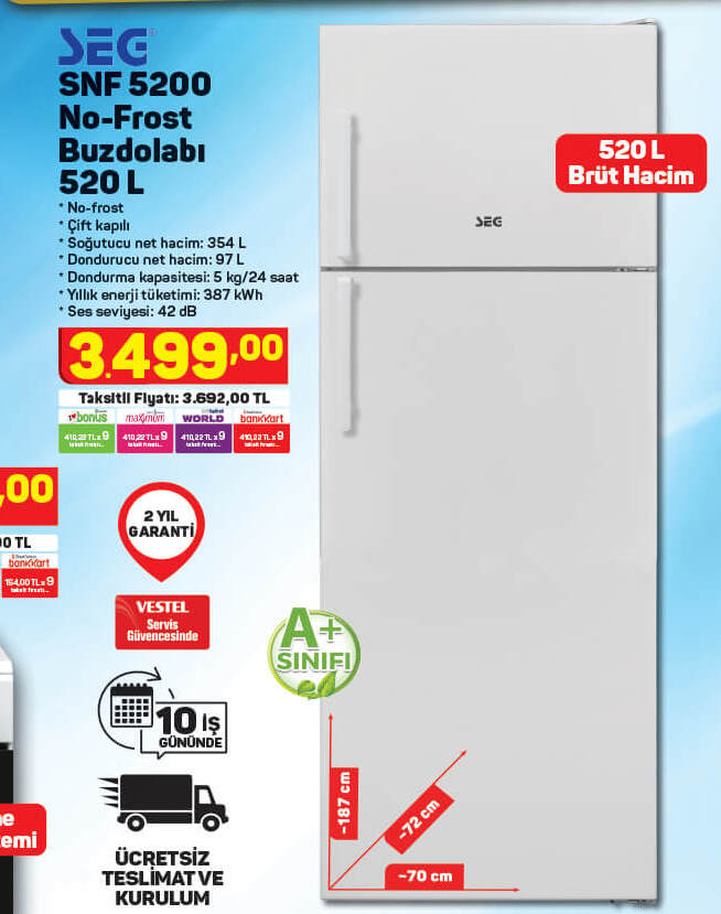 Seg No Frost Buzdolabı 520L