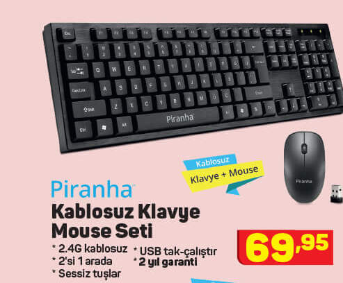 Piranha Kablosuz Klavye Mouse Seti